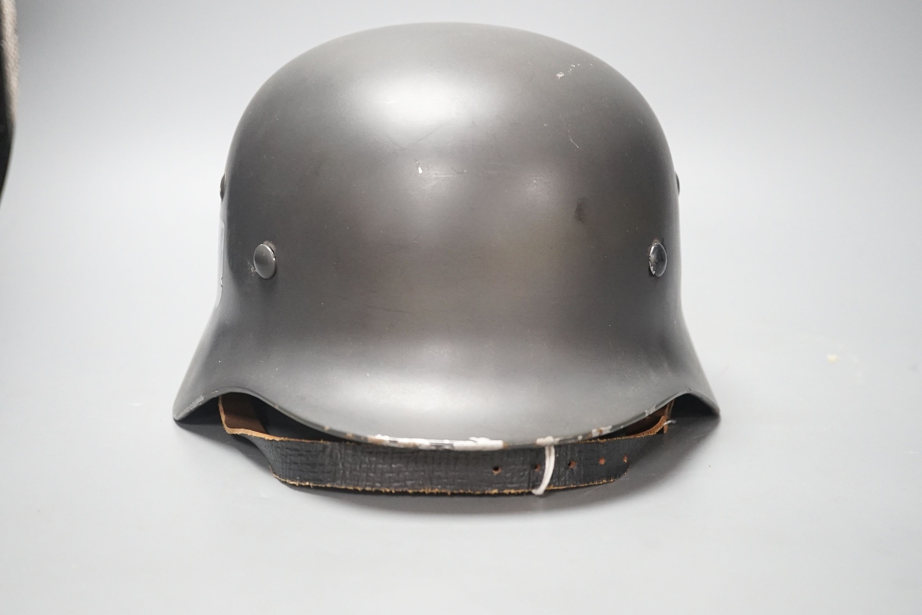 A replica WWII German steel helmet